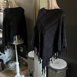 NWT. Chico’s, Small, Charcoal Black Fringe Poncho